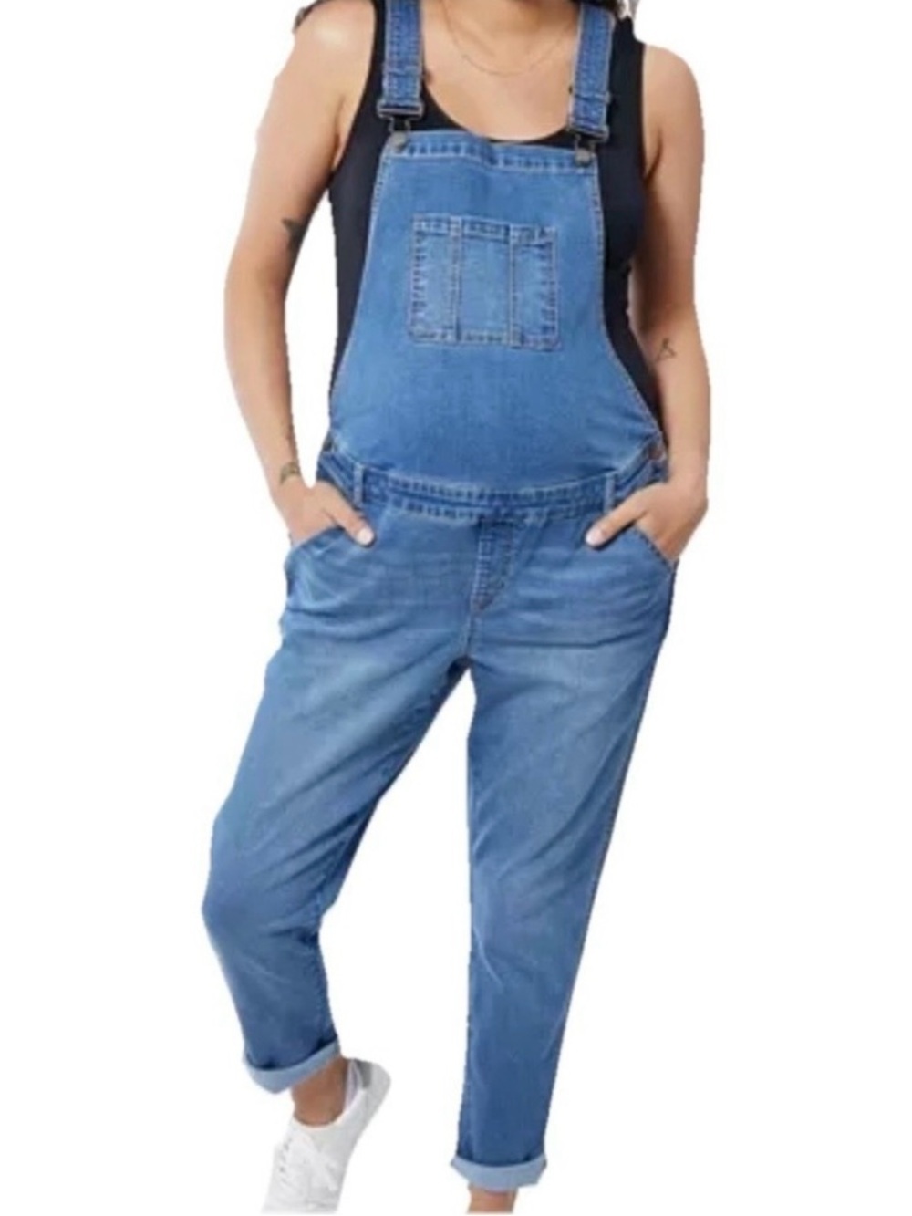 Isabel Denim Maternity Overalls 2 Cottagecore Chore Jumpsuit Casual Jean Cuffs
